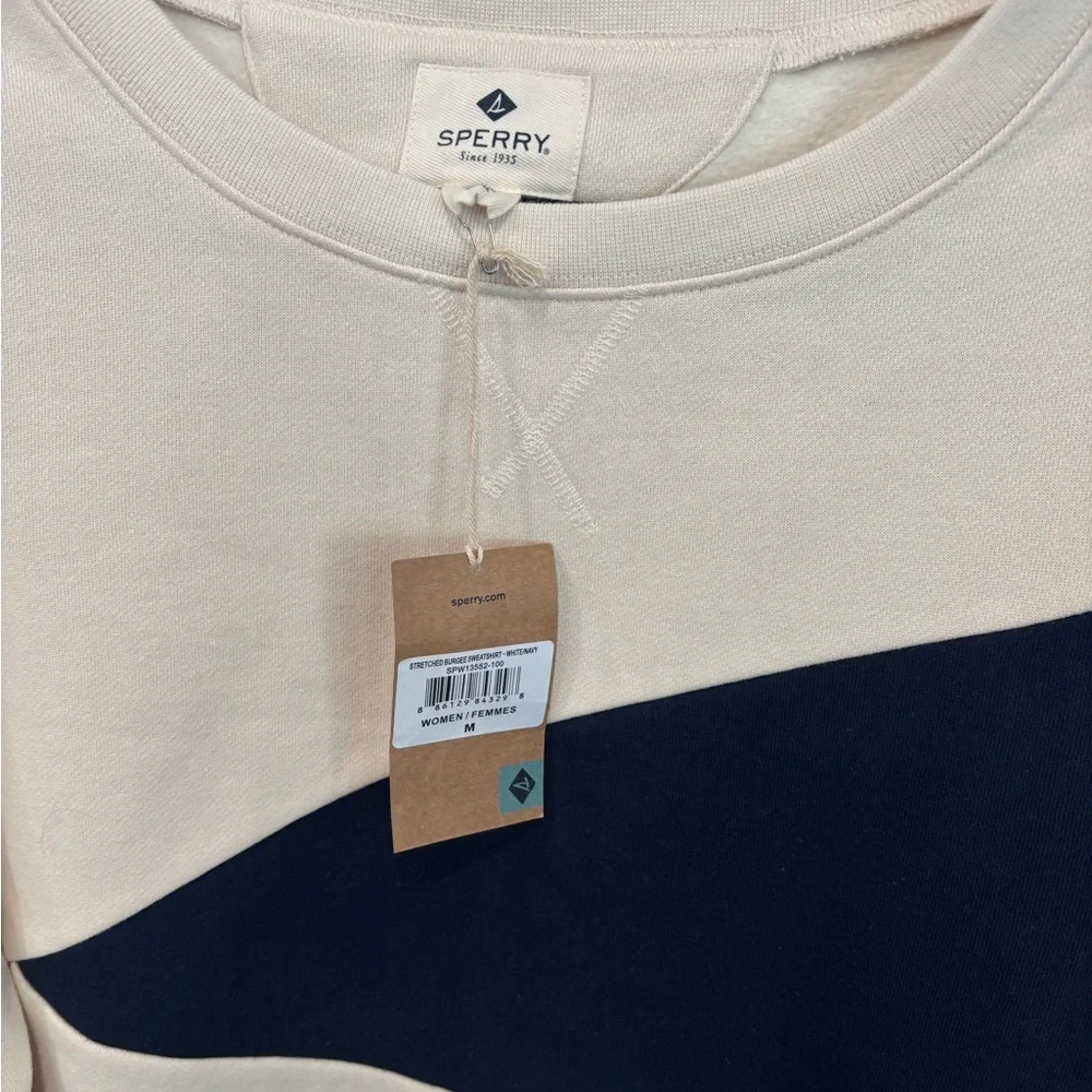 Sperry | Cream and Navy Crew Neck Sweater |Size Medium - Picture 3 of 5